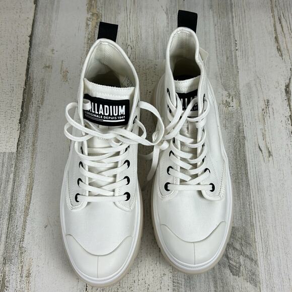 Palladium womens 6.5 white canvas lace up platform sneakers new combat causal - Picture 2 of 10